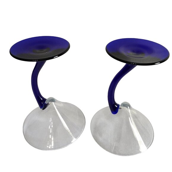 Set Of 2 Hand-Blown Blue Stem Martini Glasses - Picture 3 of 8